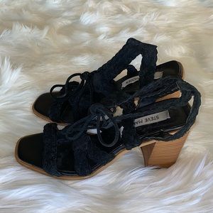 Steve Madden braided black suede leather heels 39 boho